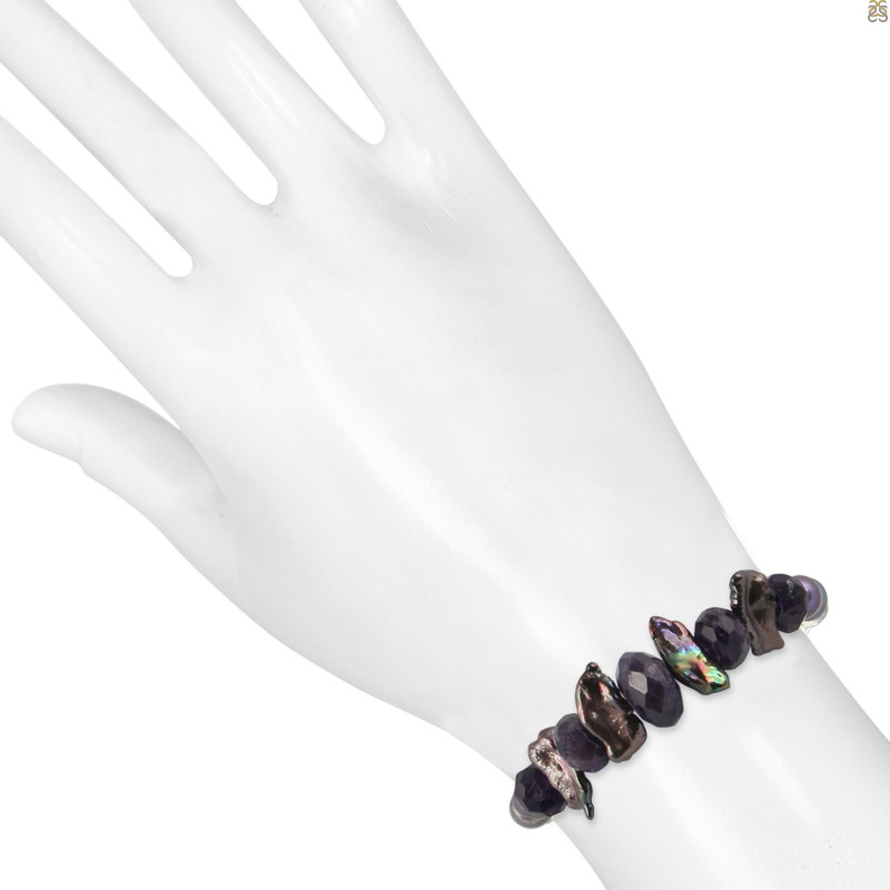 Amethyst / Pearl / Green Amethyst Beaded Bracelet BDD-11-101
