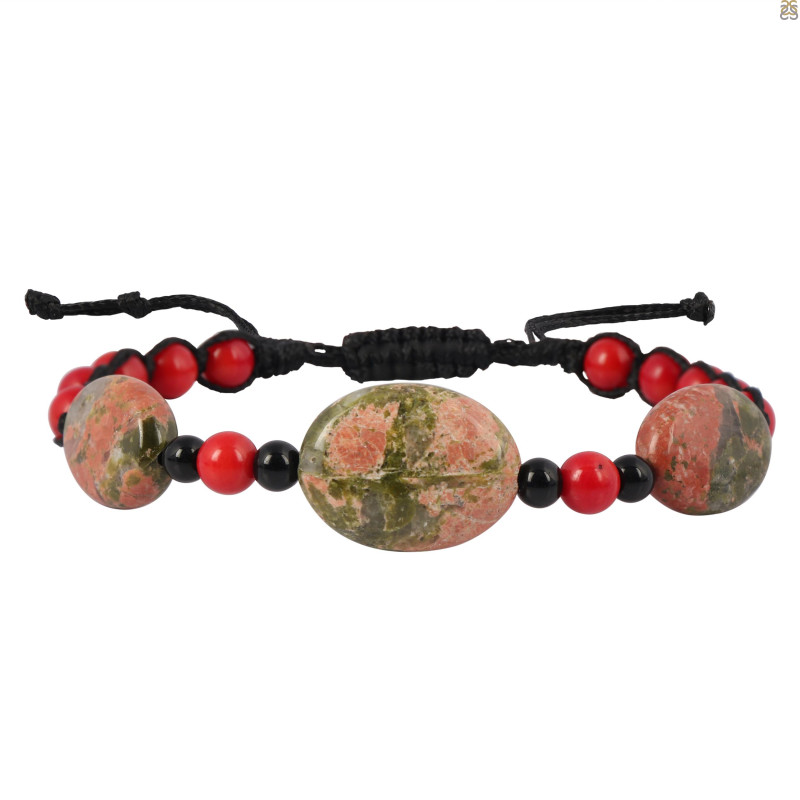 Unakite / Red Coral Beaded Bracelet BDD-11-115