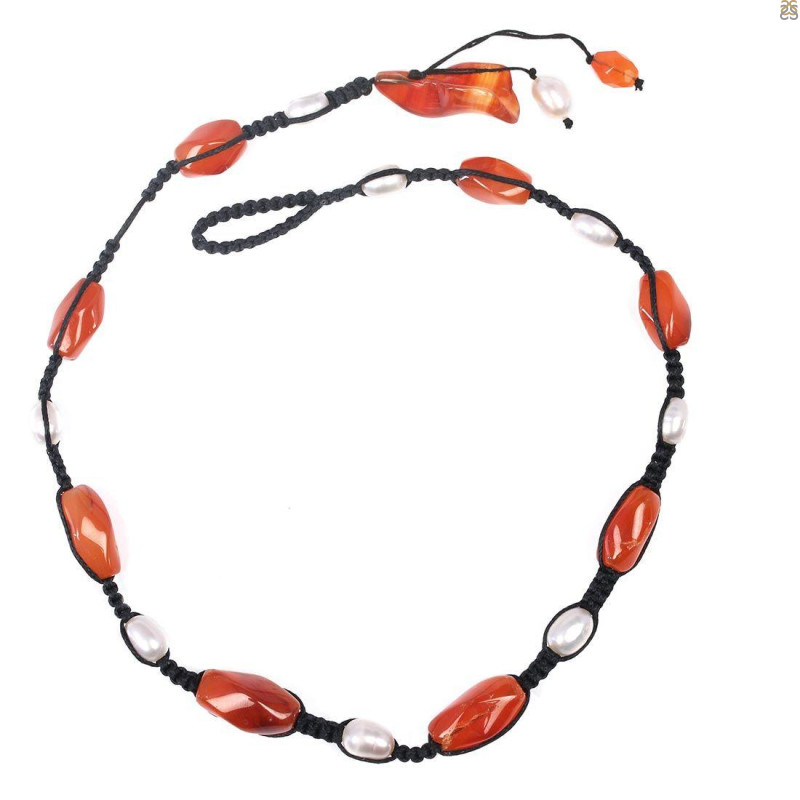 Carnelian/Pearl Beaded Necklace BDD-12-1623