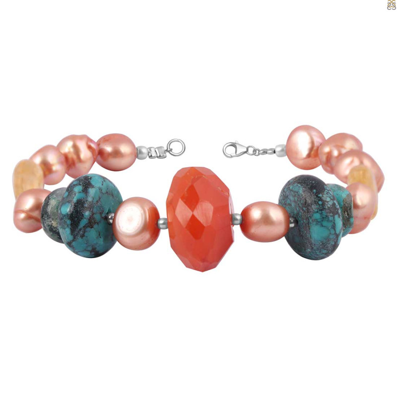 Pearl / Citrine / Carnelian / Tibetan Turquoise Beaded Bracelet BDD-11-123