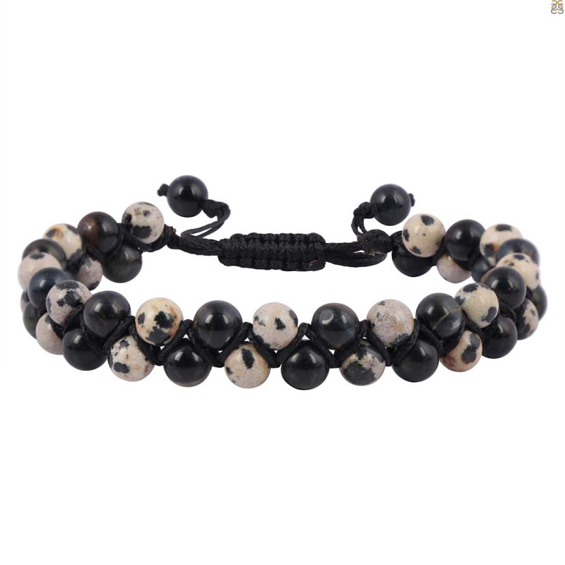 Dalmatian / Black Obsidian Beaded Bracelet BDD-11-140
