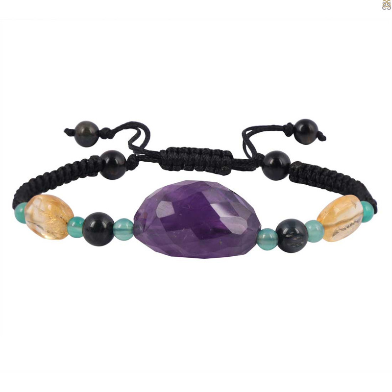 Black Obsidian / Amethyst / Citrine / Green Onyx Beaded Bracelet BDD-11-143