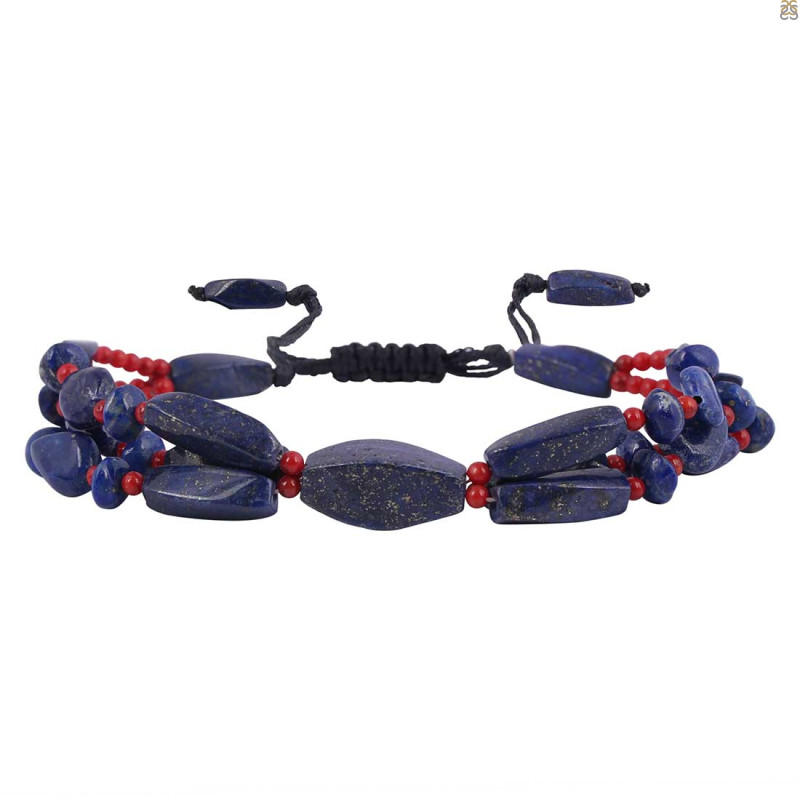 Lapis / Red Coral Beaded Bracelet BDD-11-178