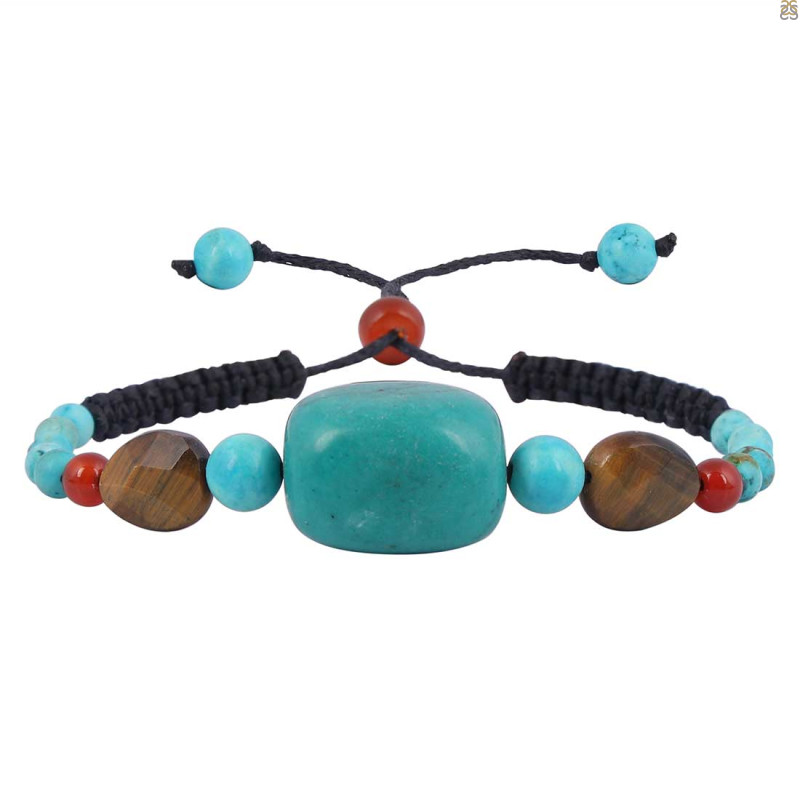 Turquoise Tibetan / Turquoise / Carnelian / Tiger Eye Beaded Bracelet BDD-11-179