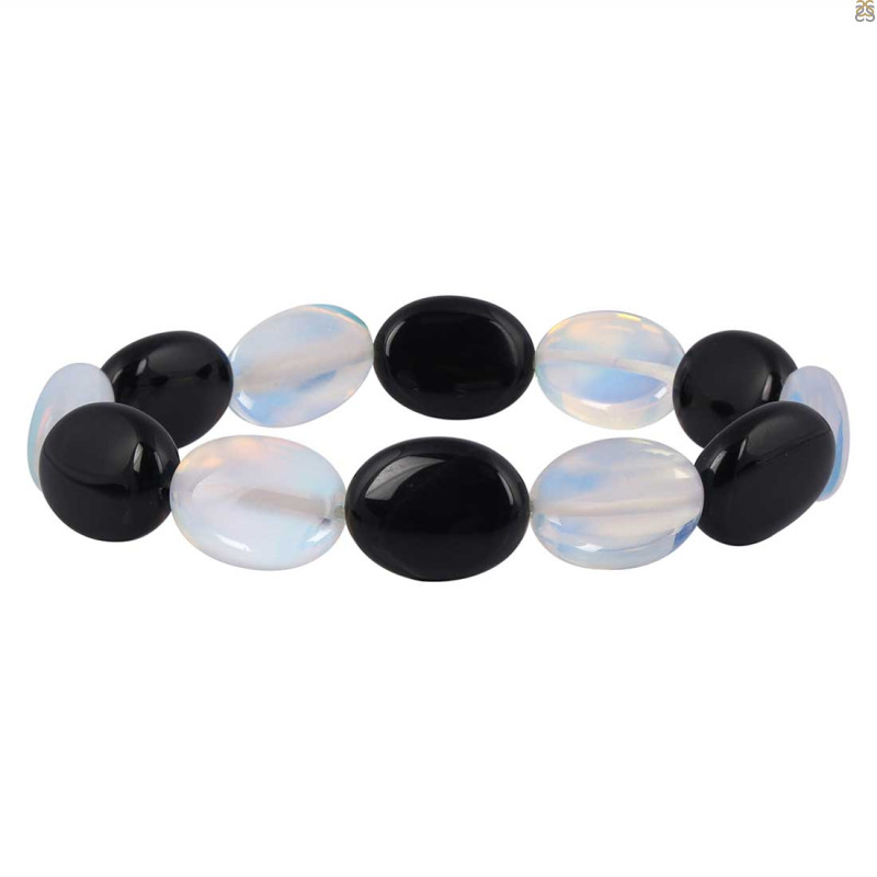Black Spinel / Synthetic Opalite Beaded Bracelet BDD-11-180