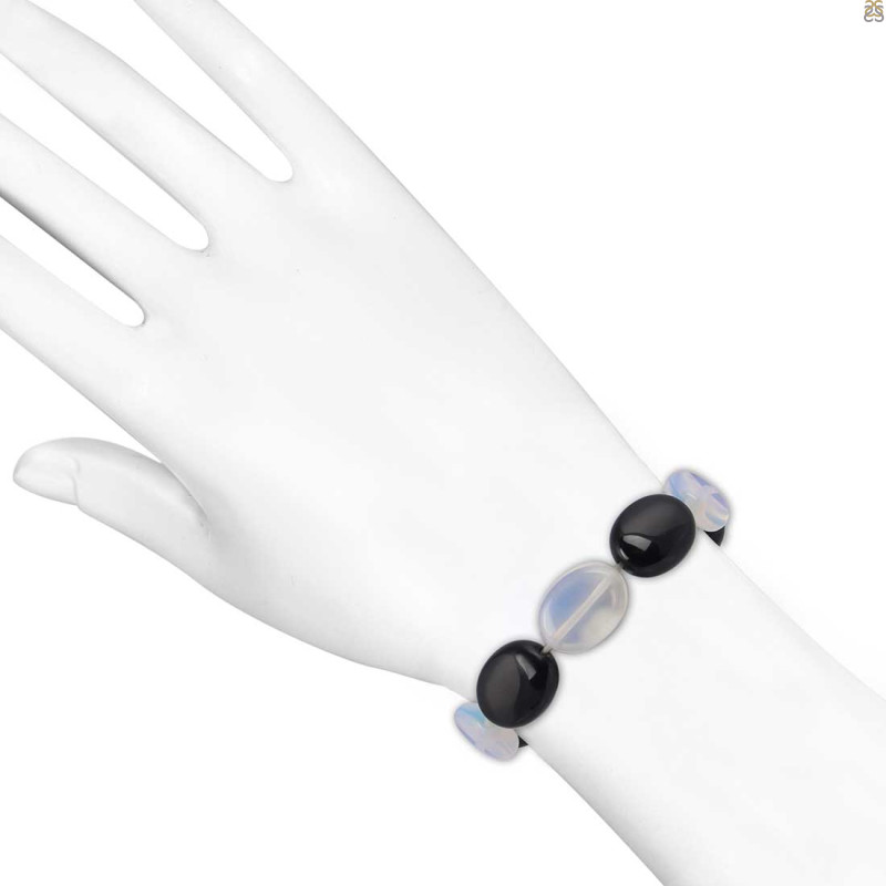 Black Spinel / Synthetic Opalite Beaded Bracelet BDD-11-180