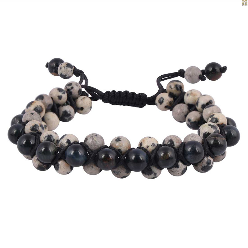 Delrmefia jasper / Black Obsidian Beaded Bracelet BDD-11-181