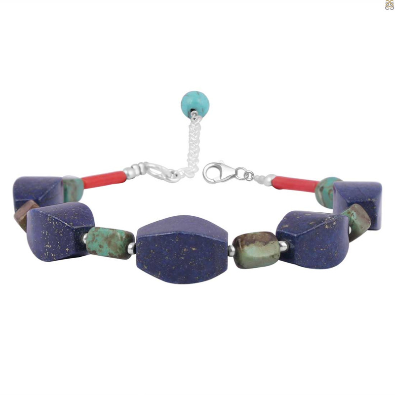 Lapis / Turquoise / Red Coral Beaded Bracelet BDD-11-191