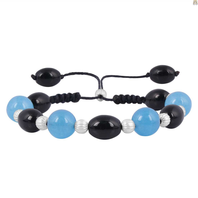 Blue Chalcedony / Black Spinel Beaded Bracelet BDD-11-194