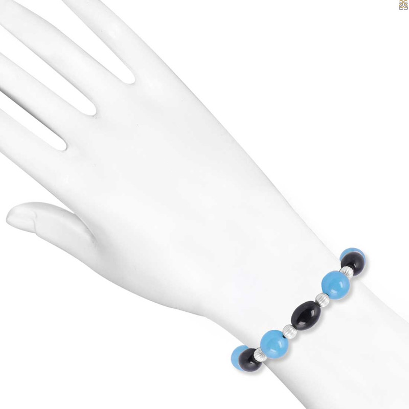 Blue Chalcedony / Black Spinel Beaded Bracelet BDD-11-194