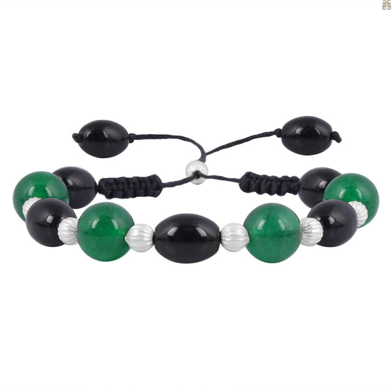 Green Chalcedony / Black Spinel Beaded Bracelet BDD-11-195