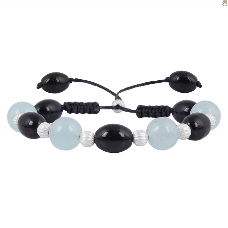 Aquamarine / Black Spinel Beaded Bracelet BDD-11-197