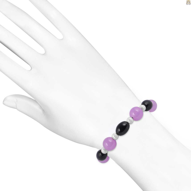 Chalcedony / Black Spinel Beaded Bracelet BDD-11-198