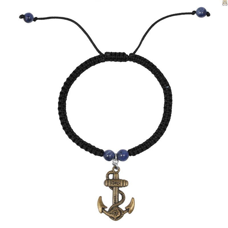 Anchor Antiqued Charm / Sodalite Beaded Bracelet BDD-11-202