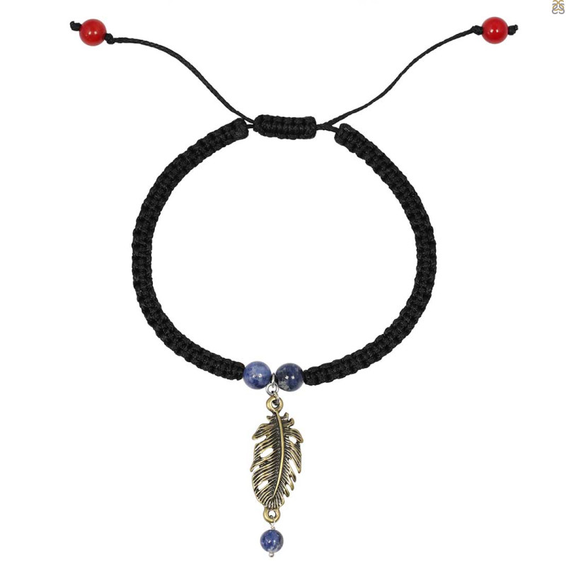 Leaf Charm / Sodalite Beaded Bracelet BDD-11-205