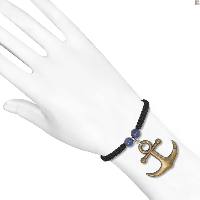 Vintage Anchor Charm / Sodalite Beaded Bracelet BDD-11-206