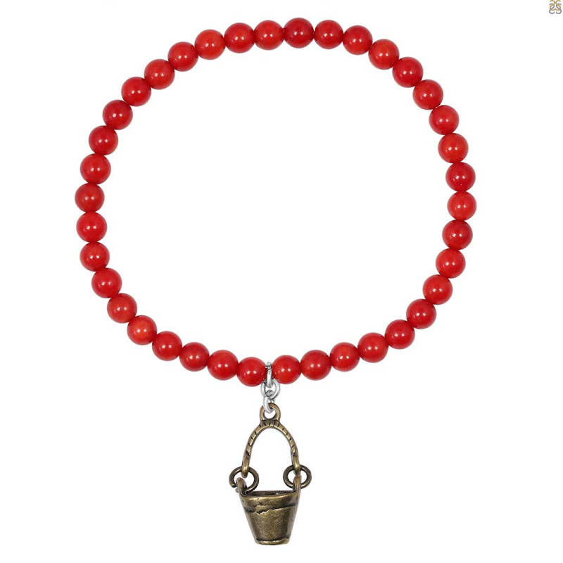 Bucket Charm / Red Coral Beaded Bracelet BDD-11-214