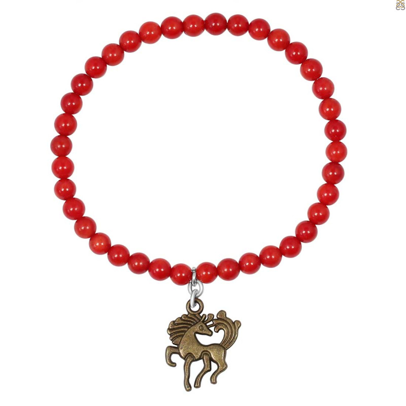 Vintage Horse Charm / Red Coral Beaded Bracelet BDD-11-218