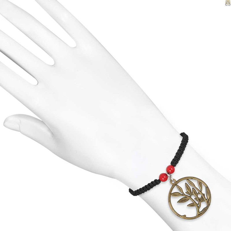 Red Coral / Olive Branch Charm Beaded Bracelet BDD-11-220