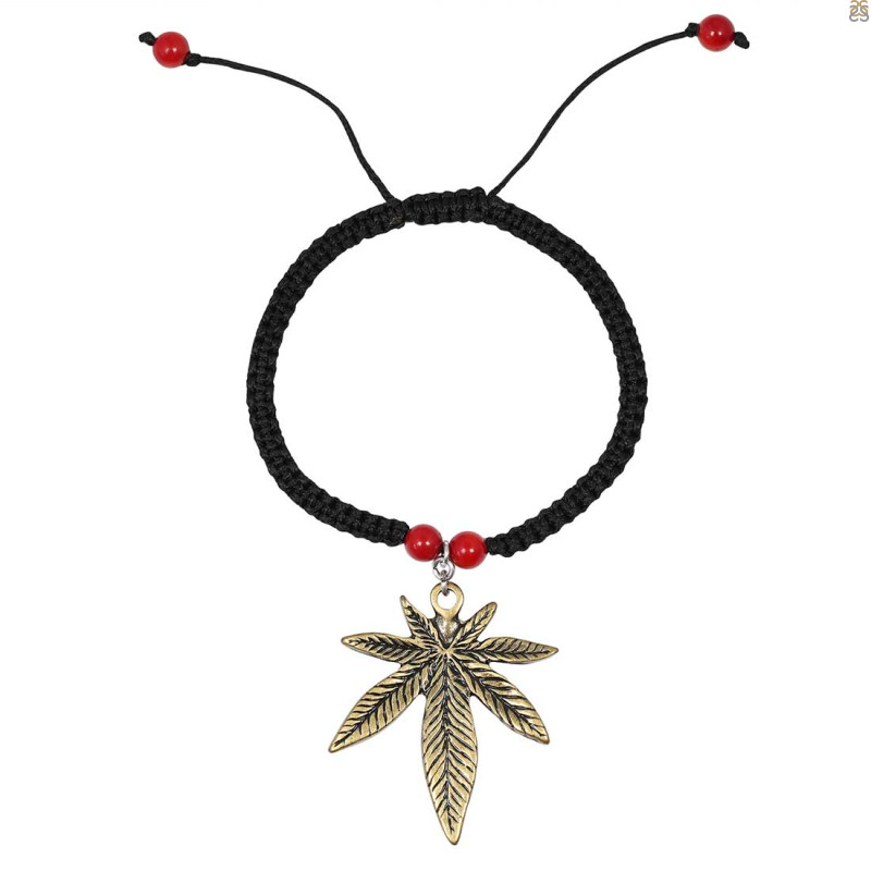 Red Coral / Marijuana Leaf Charm Beaded Bracelet BDD-11-222