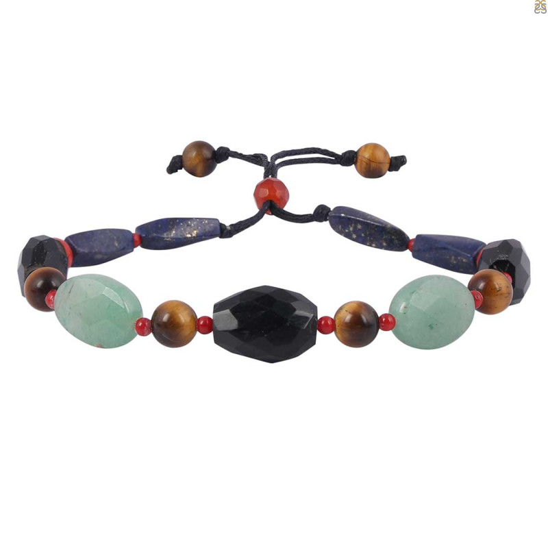 Black Onyx / Lapis / Tiger Eye / Carnelian / Prehnite / Red Coral Beaded Bracelet BDD-11-240