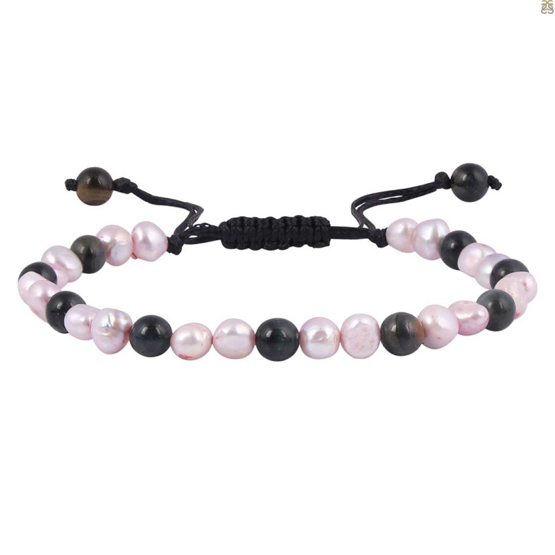 Black Obsidian / Pearl Beaded Bracelet BDD-11-241