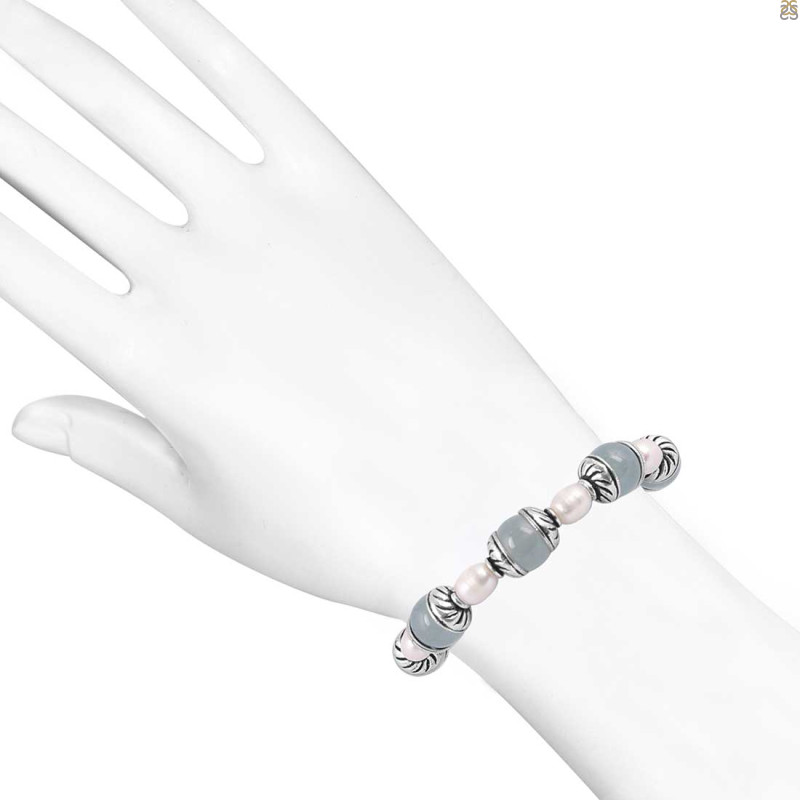 Aquamarine / Pearl Beaded Bracelet BDD-11-244