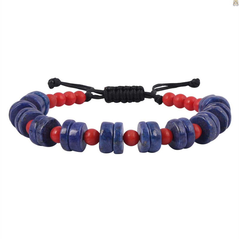 Lapis / Red Coral Beaded Bracelet BDD-11-245