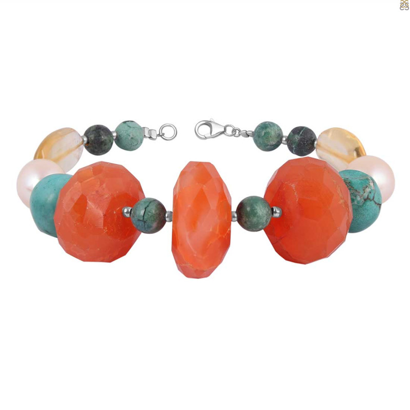 Carnelian / Turquoise / Pearl Beaded Bracelet BDD-11-254