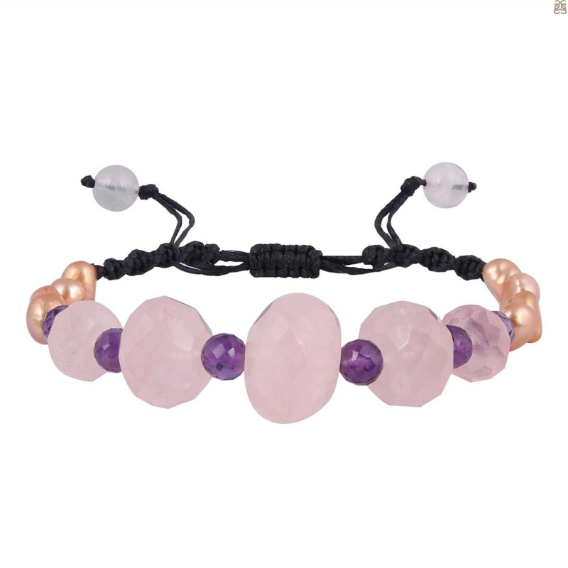 Rose Quartz / Amethyst / Pearl  Beaded Bracelet BDD-11-258