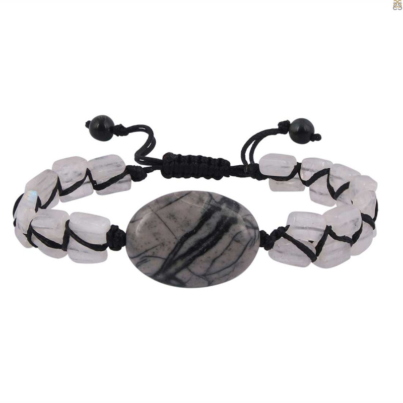Snowflake jasper / Moonstone Beaded Bracelet BDD-11-266