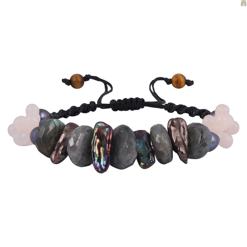 Labradorite / Rose Quartz / Pearl / Tiger Eye Beaded Bracelet BDD-11-269
