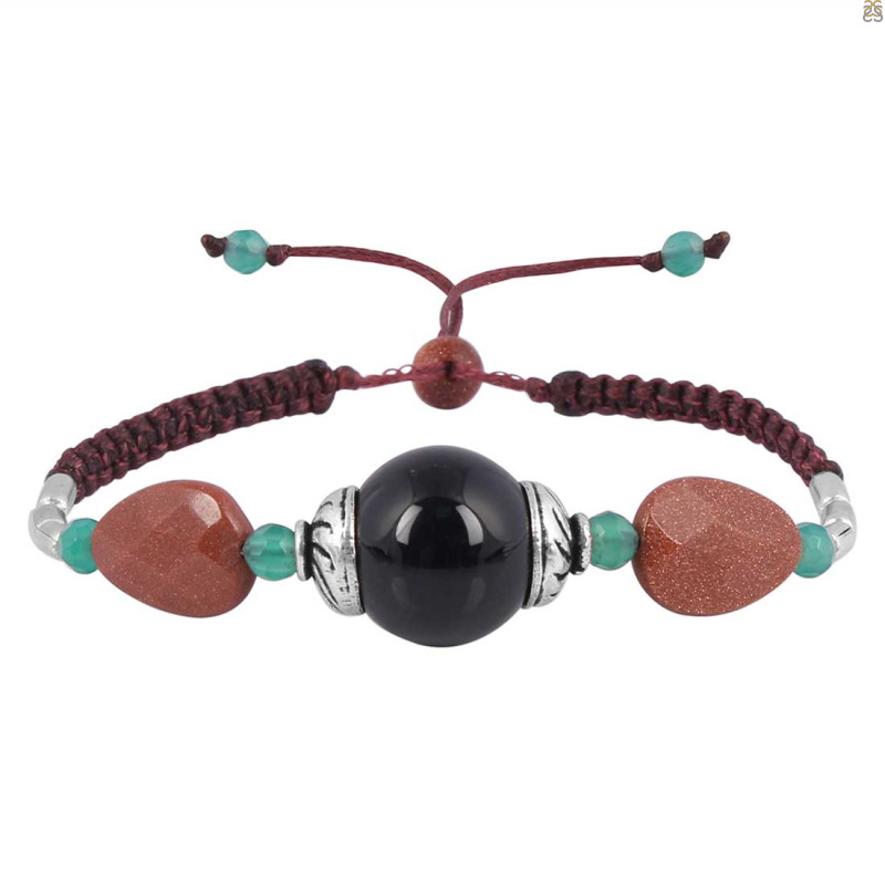 Black Onyx / Sunstone / Green Onyx Beaded Bracelet BDD-11-272