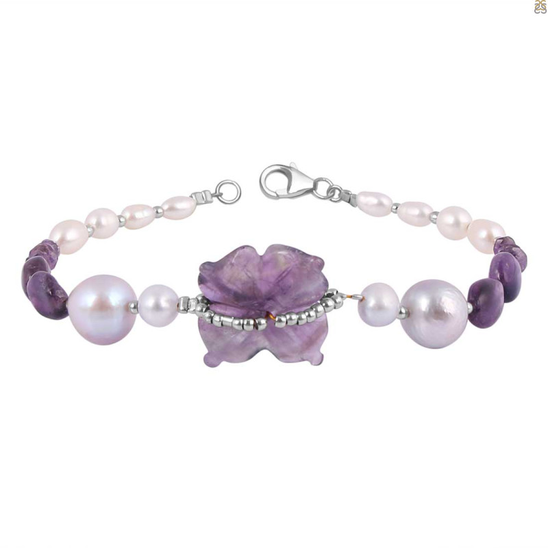 Amethyst / Pearl  Beaded Bracelet BDD-11-276
