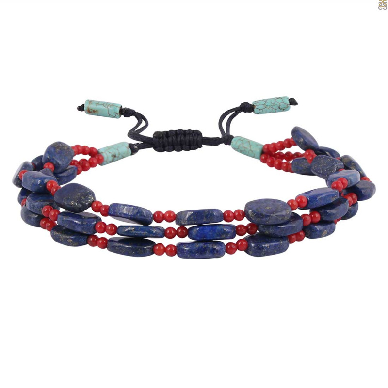 Red Coral / Lapis / Turquoise Beaded Bracelet BDD-11-279