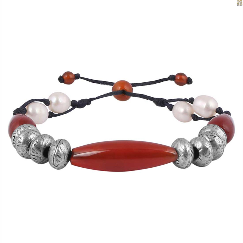 Red Coral / Carnelian / Pearl Beaded Bracelet BDD-11-282