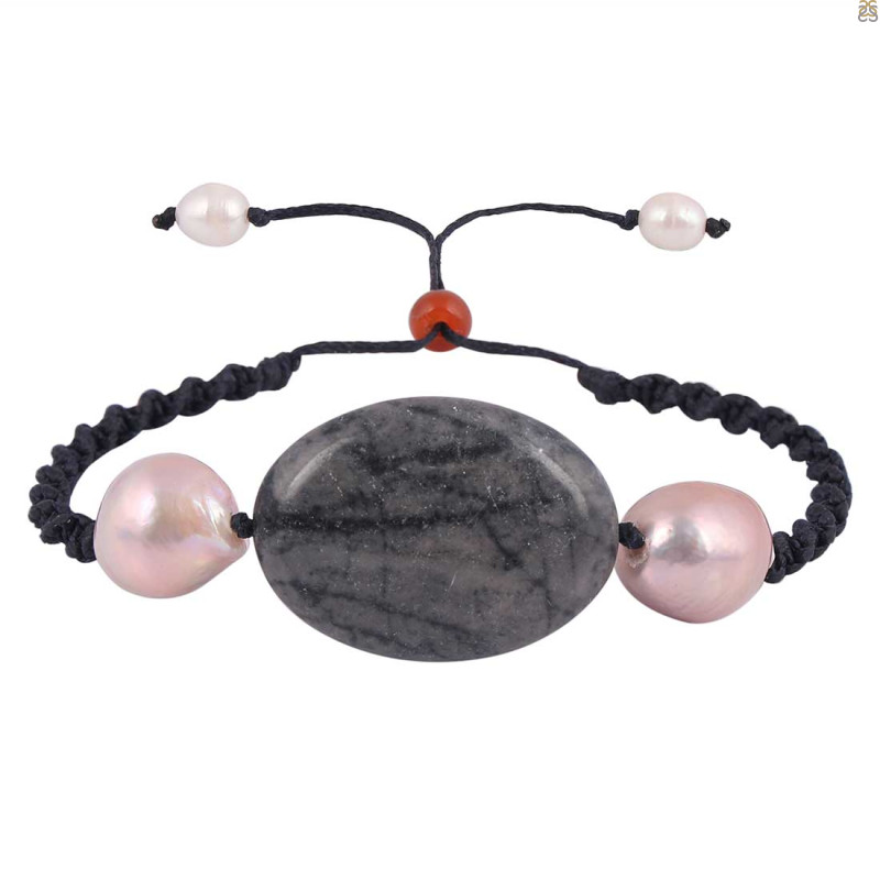 Picasso Jasper / Carnelian / Pearl  Beaded Bracelet BDD-11-296