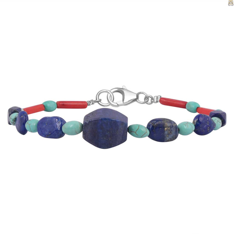 Lapis / Turquoise / Red Coral Beaded Bracelet BDD-11-304