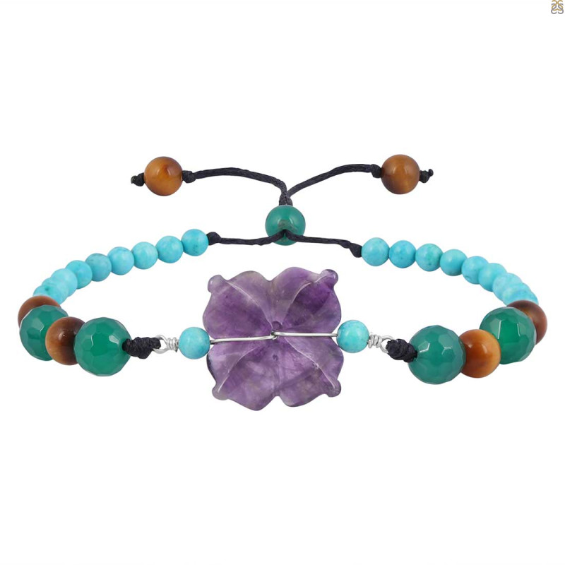 Amethyst / Green Onyx / Turquoise / Tiger Eye Beaded Bracelet BDD-11-305