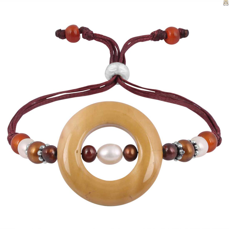 Breccited Mookite / Carnelian / Pearl Beaded Bracelet BDD-11-316