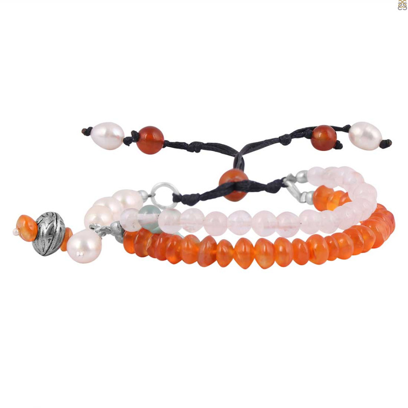 Carnelian / Rose Quartz / Pearl Beaded Bracelet BDD-11-317