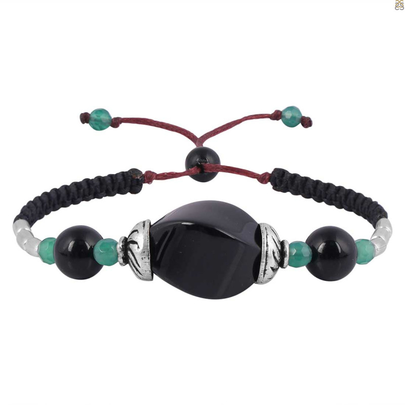 Black Obsidian / Green Onyx Beaded Bracelet BDD-11-318