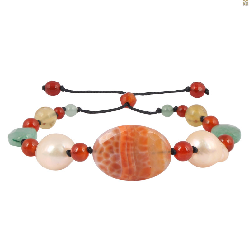 Mexican Agate / Carnelian / Pearl / Prehnite Beaded Bracelet BDD-11-69