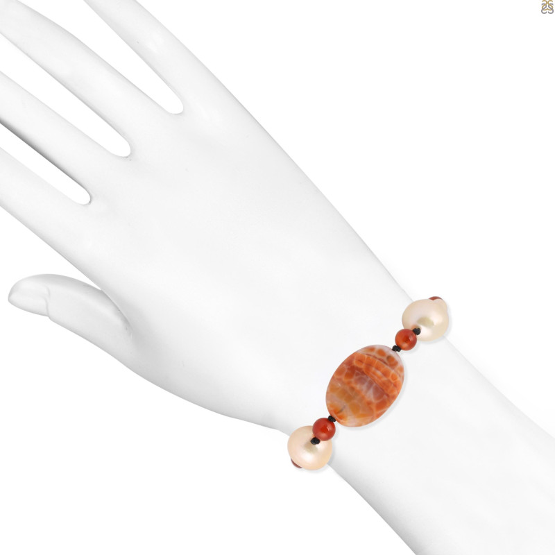 Mexican Agate / Carnelian / Pearl / Prehnite Beaded Bracelet BDD-11-69