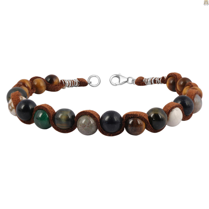 Sunstone / Malachite / Howlite / Black Obsidian / Tiger Eye Beaded Bracelet BDD-11-83