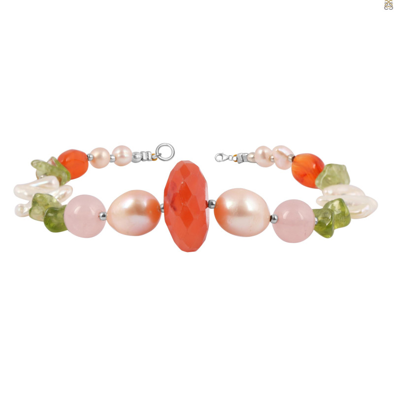 Carnelian / Pearl / Peridot / Rose Quartz Beaded Bracelet BDD-11-84