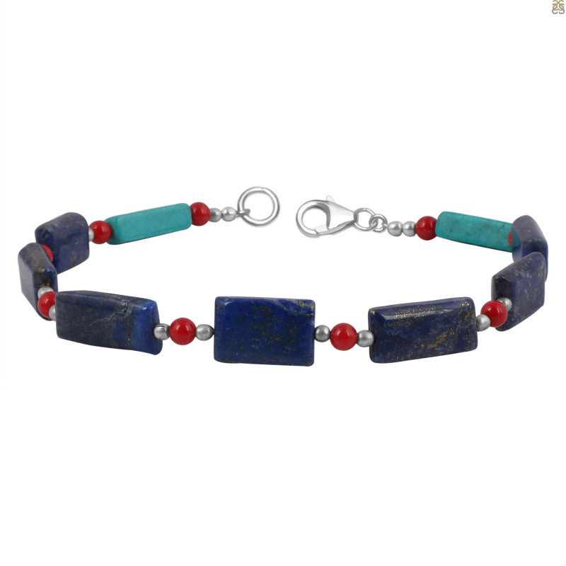 Lapis / Sponge Coral / Turquoise Beaded Bracelet BDD-11-89