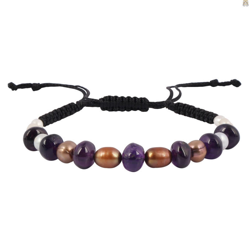 Amethyst / Pearl Beaded Bracelet BDD-11-92