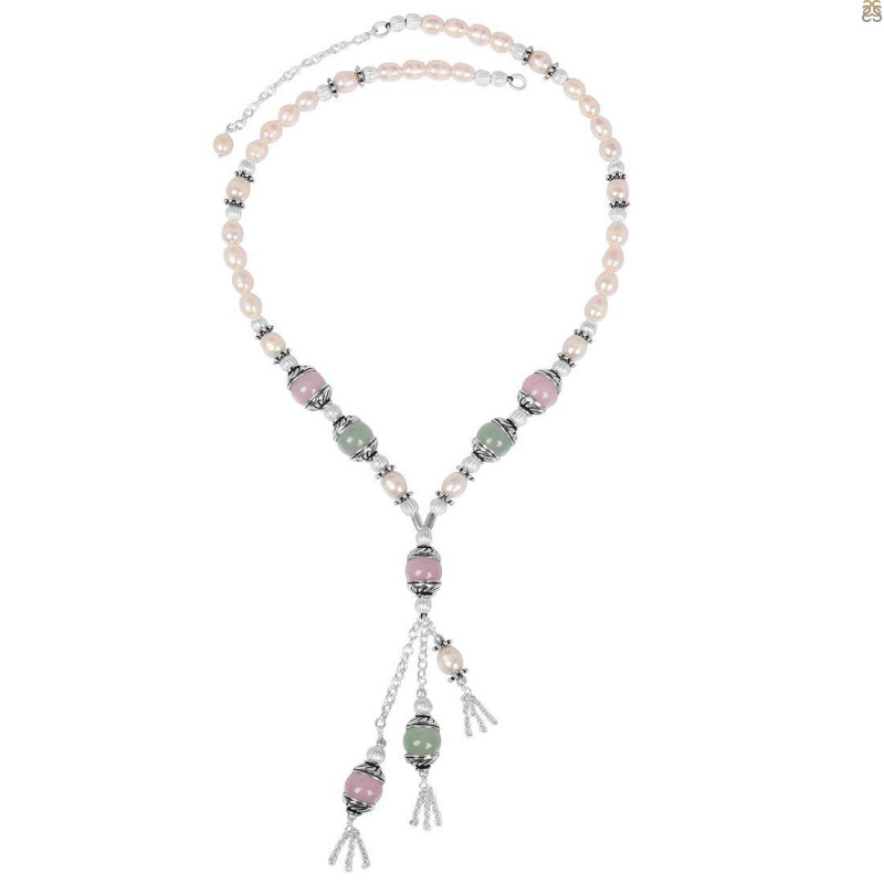 Pearl/Pink Jade/Green Aventurine Beaded Necklace BDD-12-1605