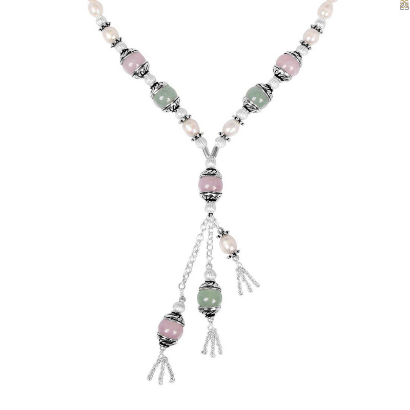 Pearl/Pink Jade/Green Aventurine Beaded Necklace BDD-12-1605